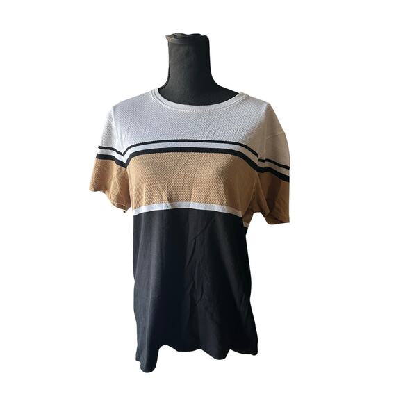 Tahari Color Block T-Shirt – Black, Tan & White Women’s Top - Picture 1 of 7